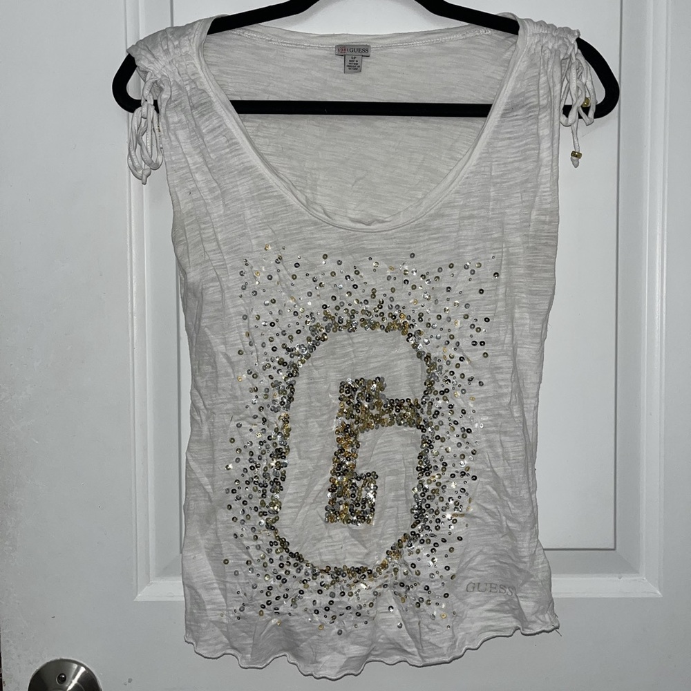 GUESS sleeveless sequined loose tank top